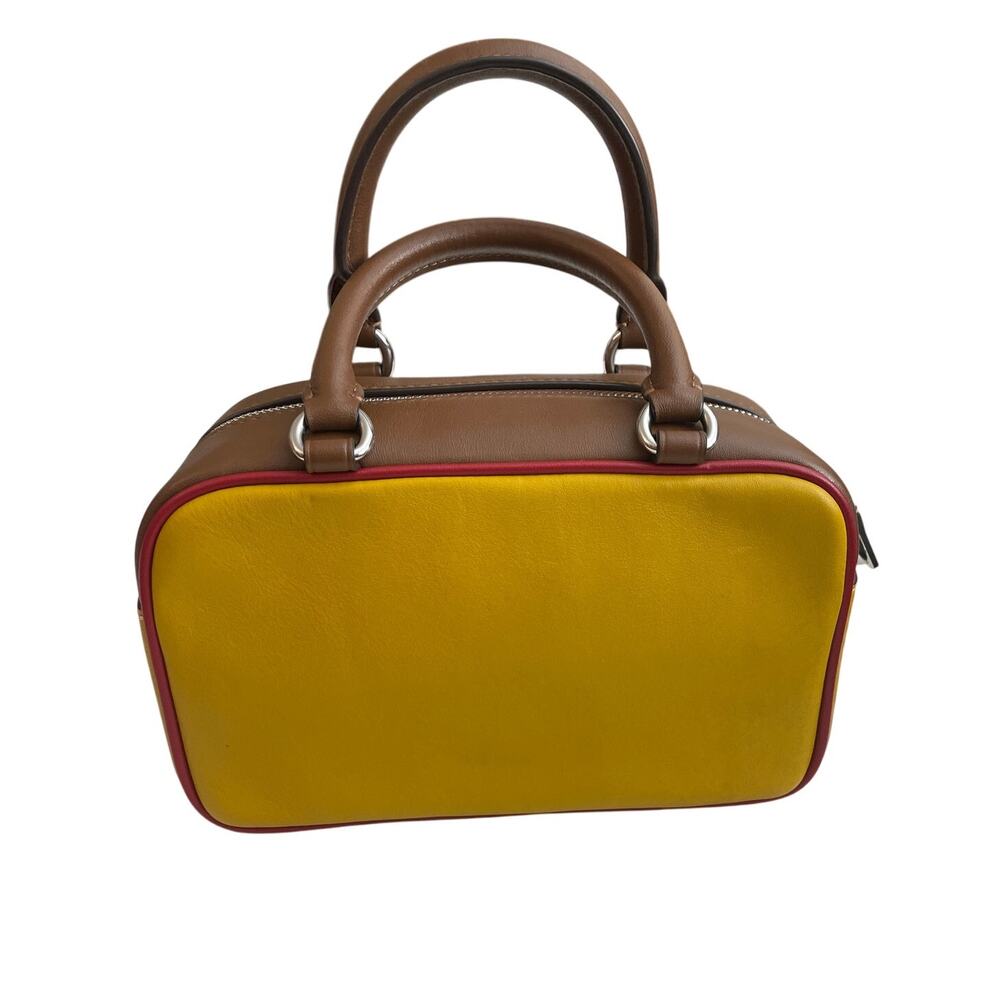 COACH Leather Satchel Crossbody In Colorblock Yellow Gold, Brown, Red NWT - Picture 3 of 13
